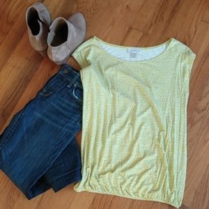 Loft blouse - yellow with navy blue and white